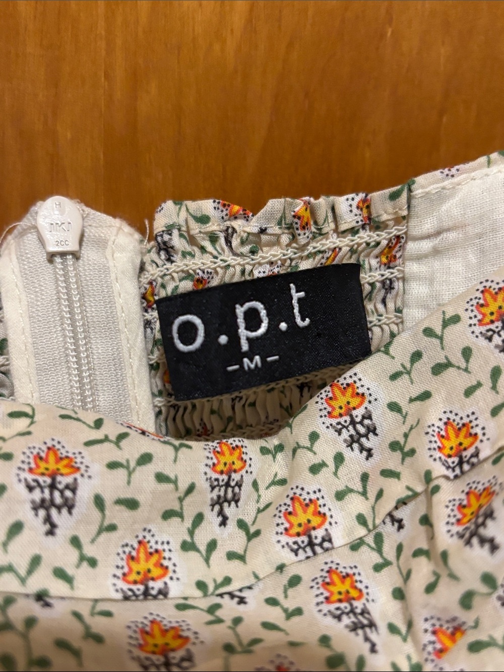 Puff-Sleeve Floral Midi Dress in Cream with Orange Print - Picture 2 of 9